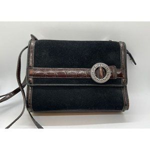 Vintage Brighton Black Suede Croc Leather Convertible Crossbody Purse Wallet